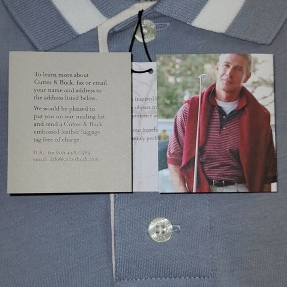Cutter & Buck Embroidered Sleeve "Absolut" Button Grey Cream SS Polo Sz L Shirt - Picture 9 of 14